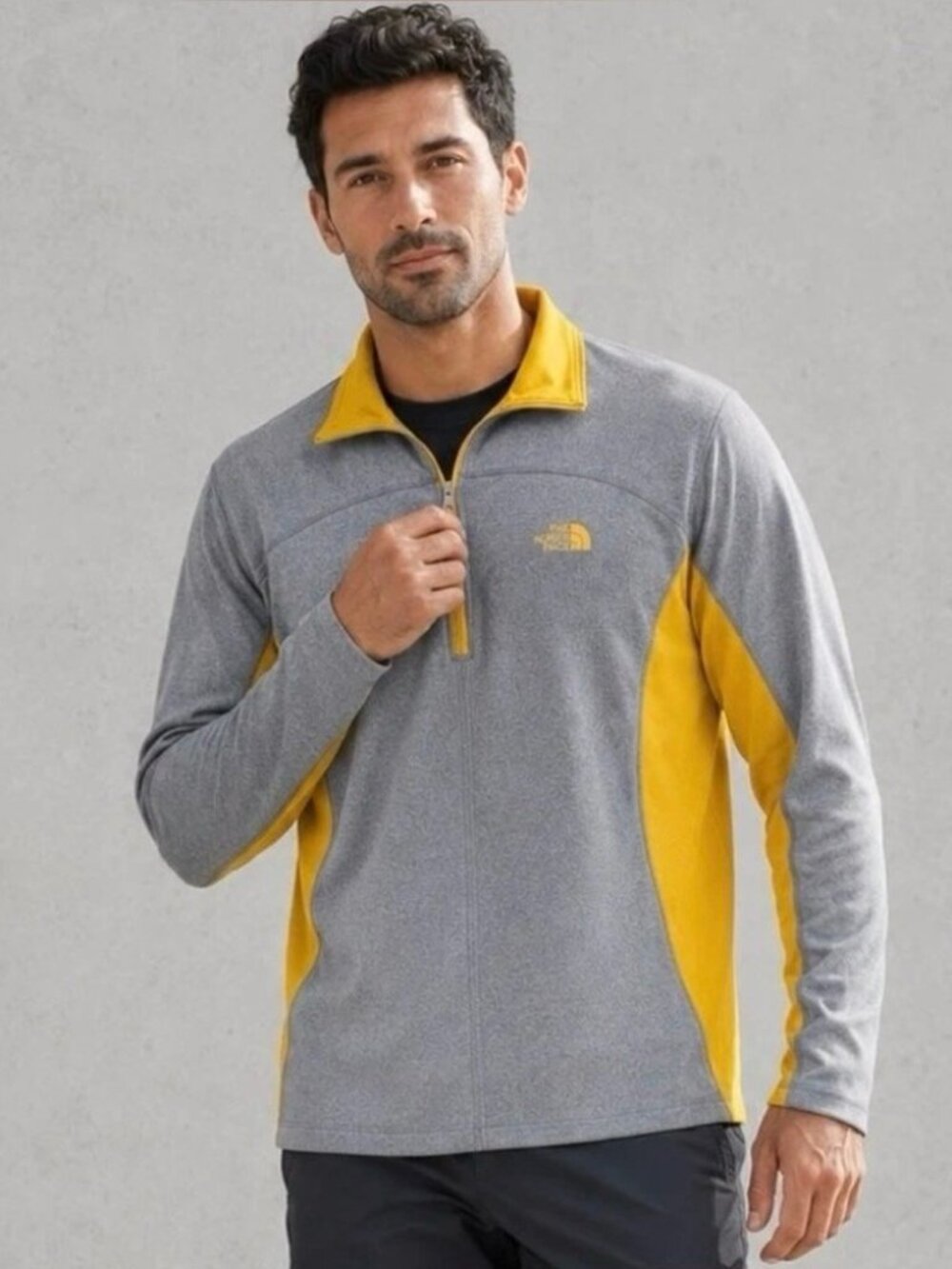 The North Face Men’s Large Gray Yellow 1/4 Zip Pullover Active Shirt